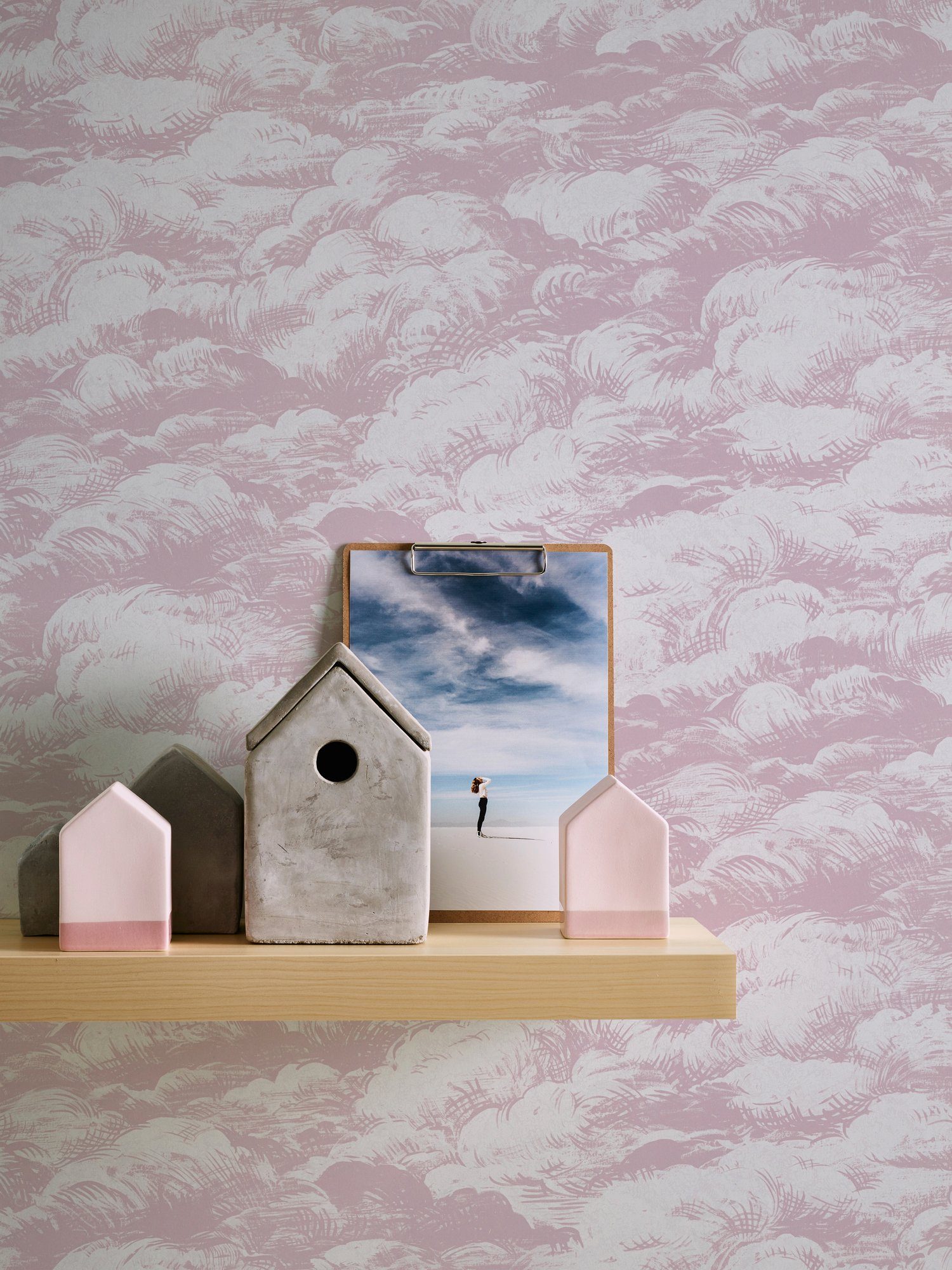A.S. Création Architects Paper glatt, Wolken Chic, Tapete Vliestapete Jungle rosa/weiß