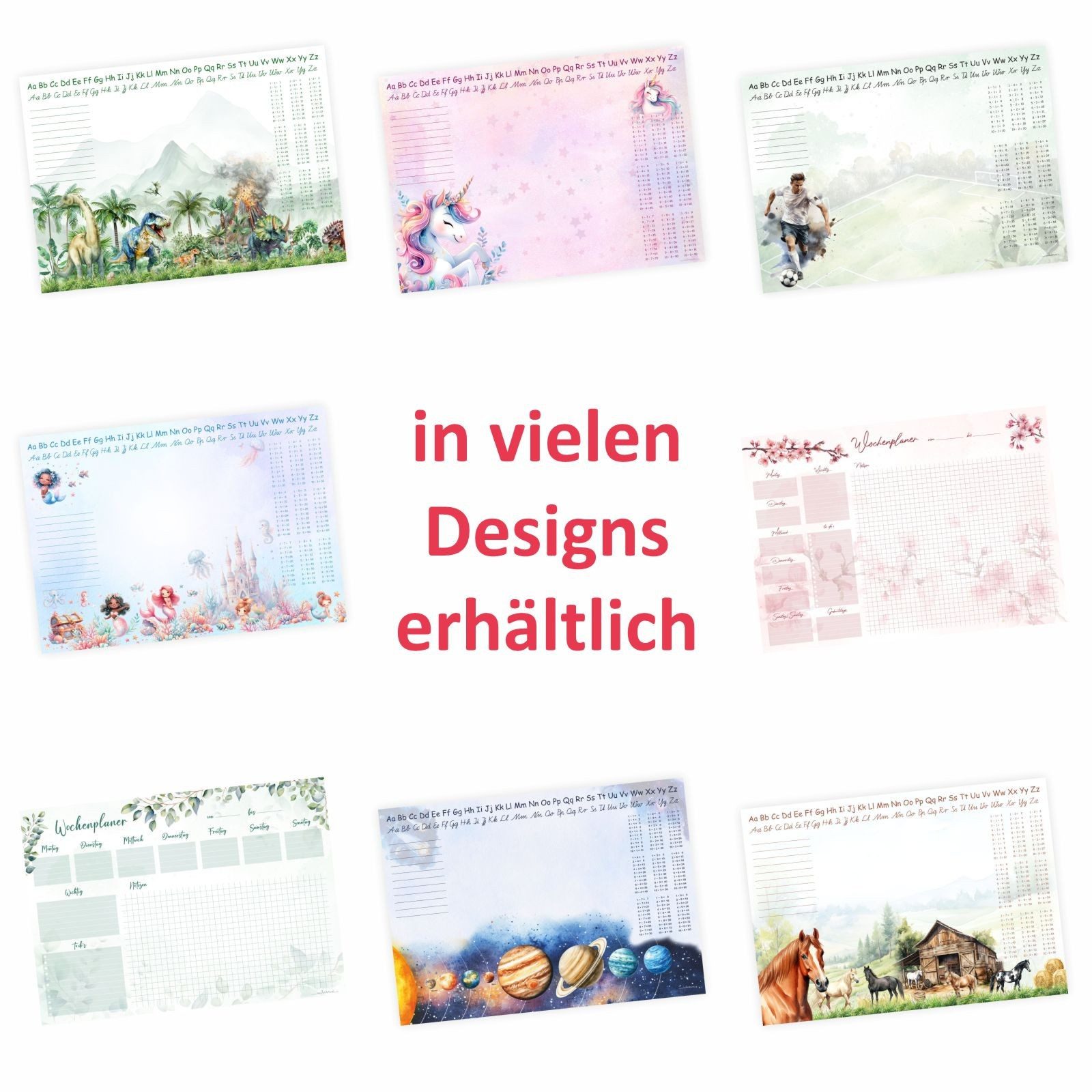 nikima Schreibtischunterlage A3 Schreibtischunterlage Pferde Pony mit kleinem 1x1 Papier 50 Blatt – Bild 3 von 5