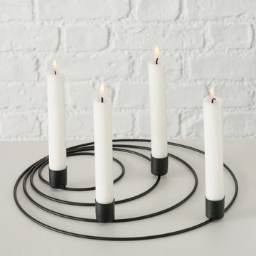 BOLTZE Kandelaber, 4 flammiger runder schwarzer Kerzenstaender Hoehe 3 cm mit 30 c