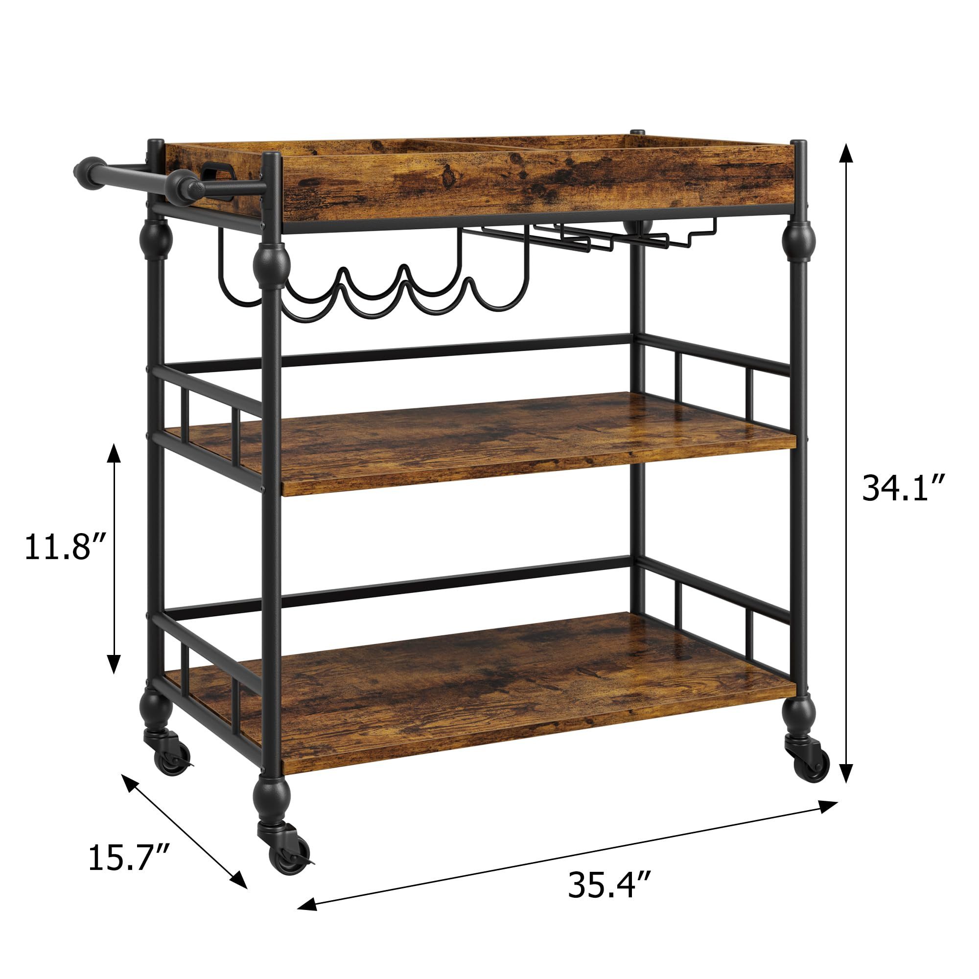 GarveeMore Beistellwagen Servierwagen,3-stöckiger Barwagen mit Rädern günstig online kaufen