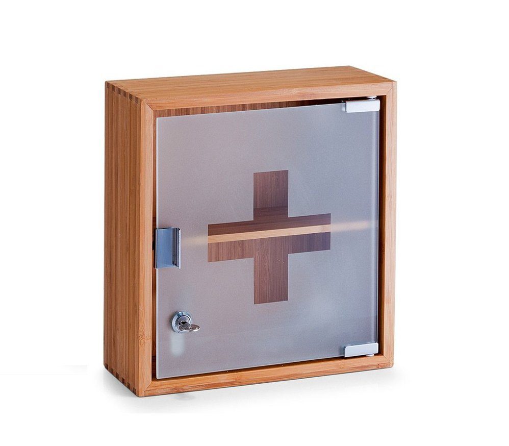 Zedelmaier Medizinschrank Medikamentenschrank aus Bambus mit verstellbare Einlegeböden (YX2001BM) Satinierte Tür aus gehärtetem Glas, 2 Schlüssel für Badezimmer, Büros