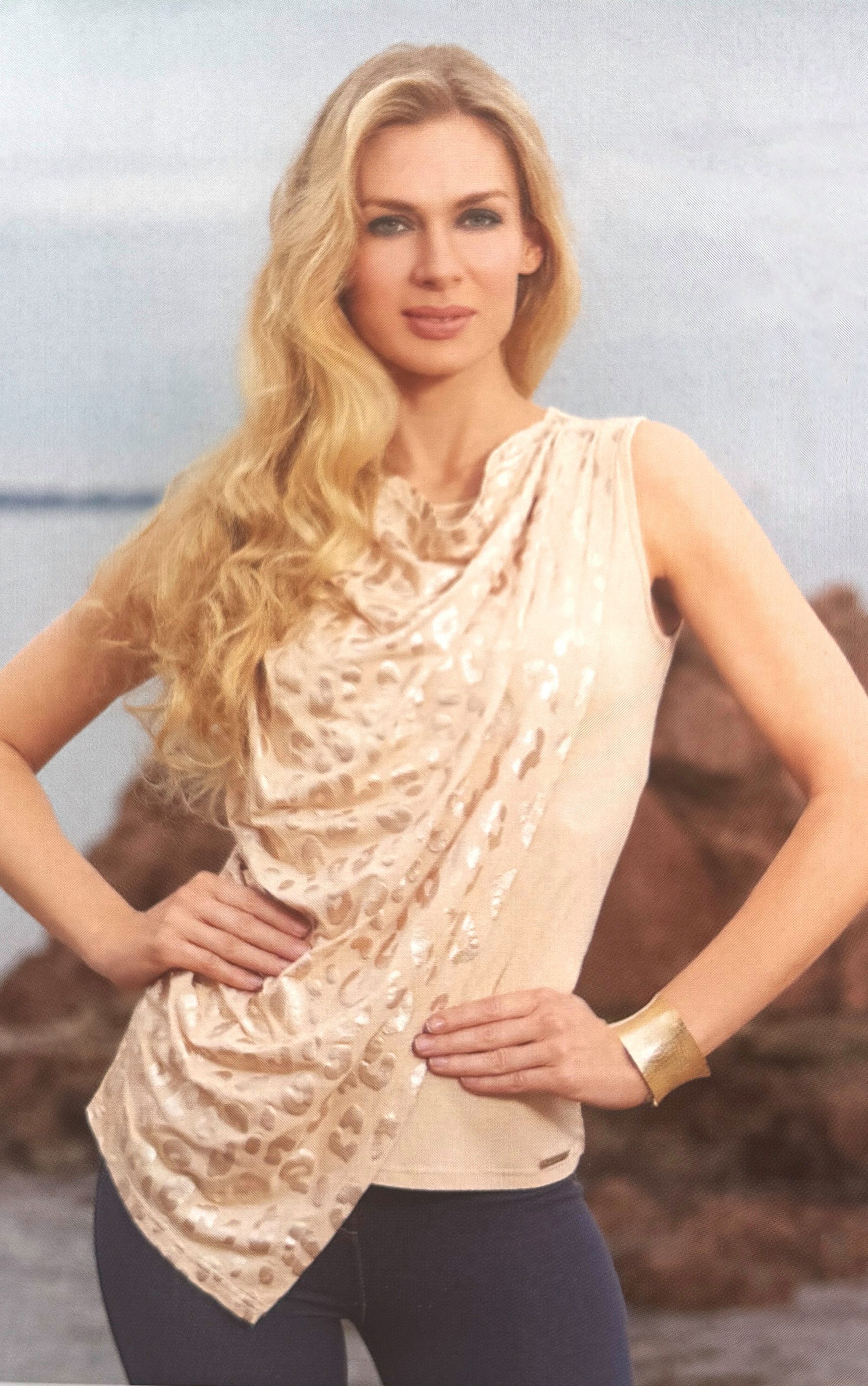 Passioni Tanktop mit drapiertem Vorderteil und Goldfolien-Leopardenmuster – Bild 2 von 3