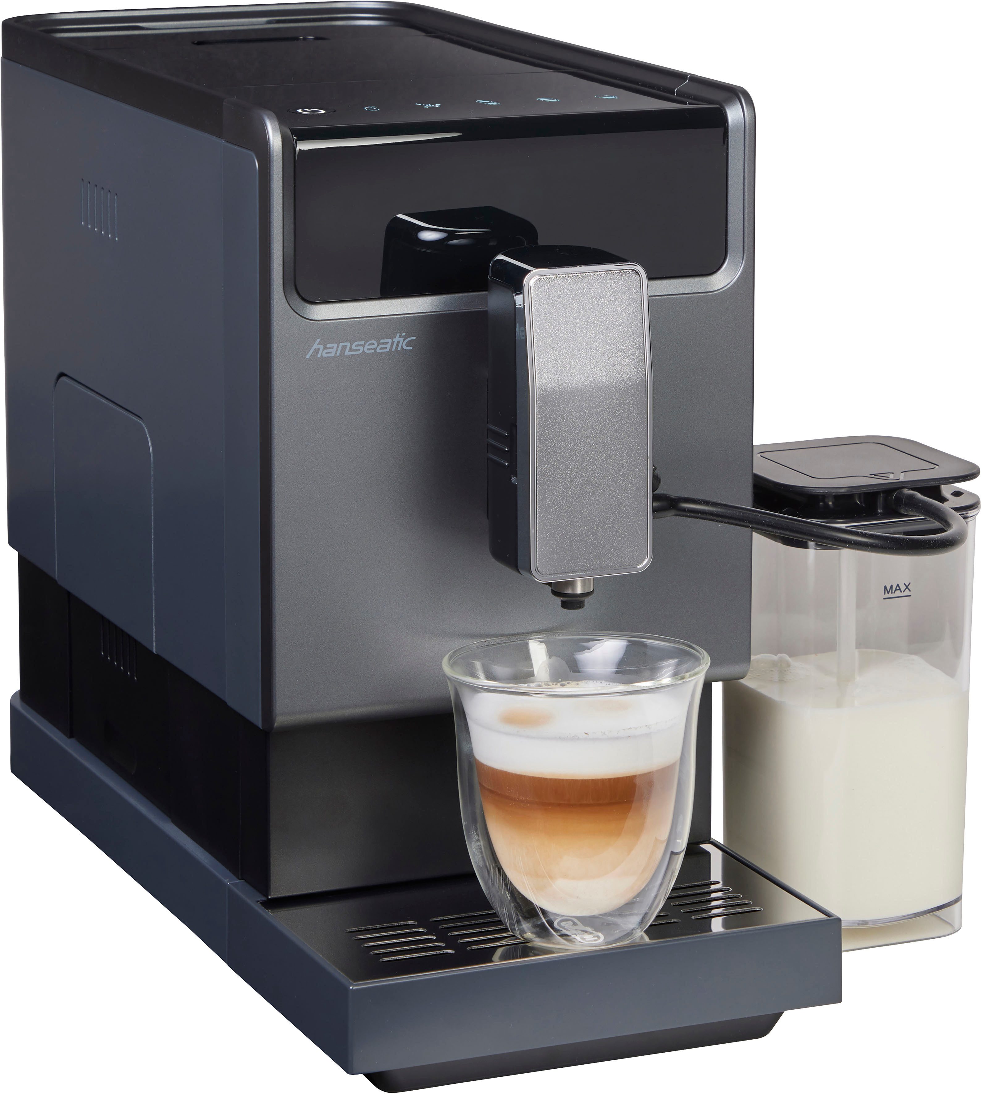Hanseatic Kaffeevollautomat HACM121470ST, magnetisch, abnehmbare Tassenabstellfläche, zwei separate Milchtanks