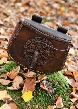 Battle Merchant Ritter-Kostüm Leder Gürteltasche braun mit Vegvisir-Prägung