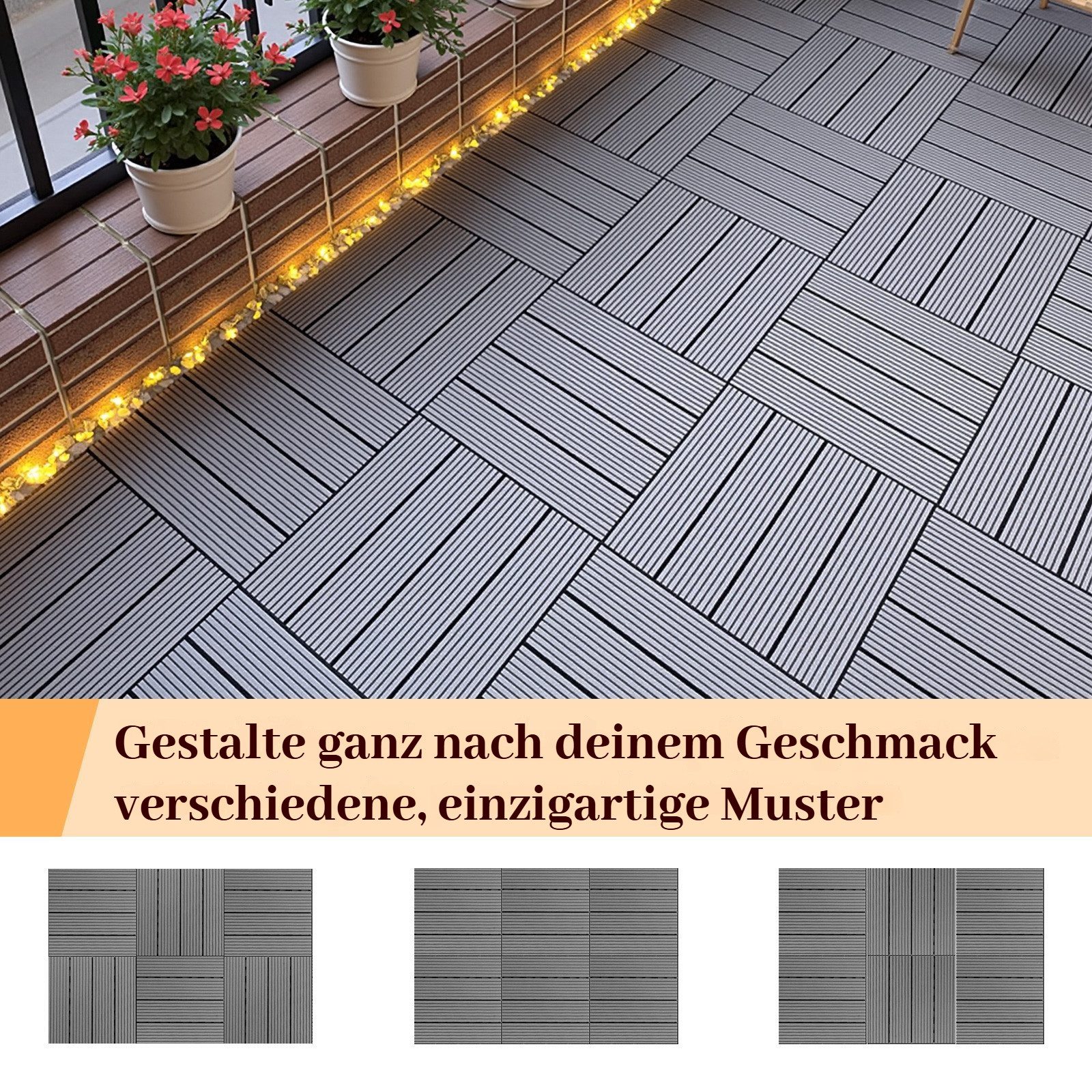 BlingBin Klickfliesen Terrassenfliesen 11 Stück 0,99 Balkonfliesen mit Klicksystem, 11 Stück, 11 St., 30B x 30T x 2H cm, Klickfliesen mit Drainagefunktion Bodenbelag Fliese für Terrasse