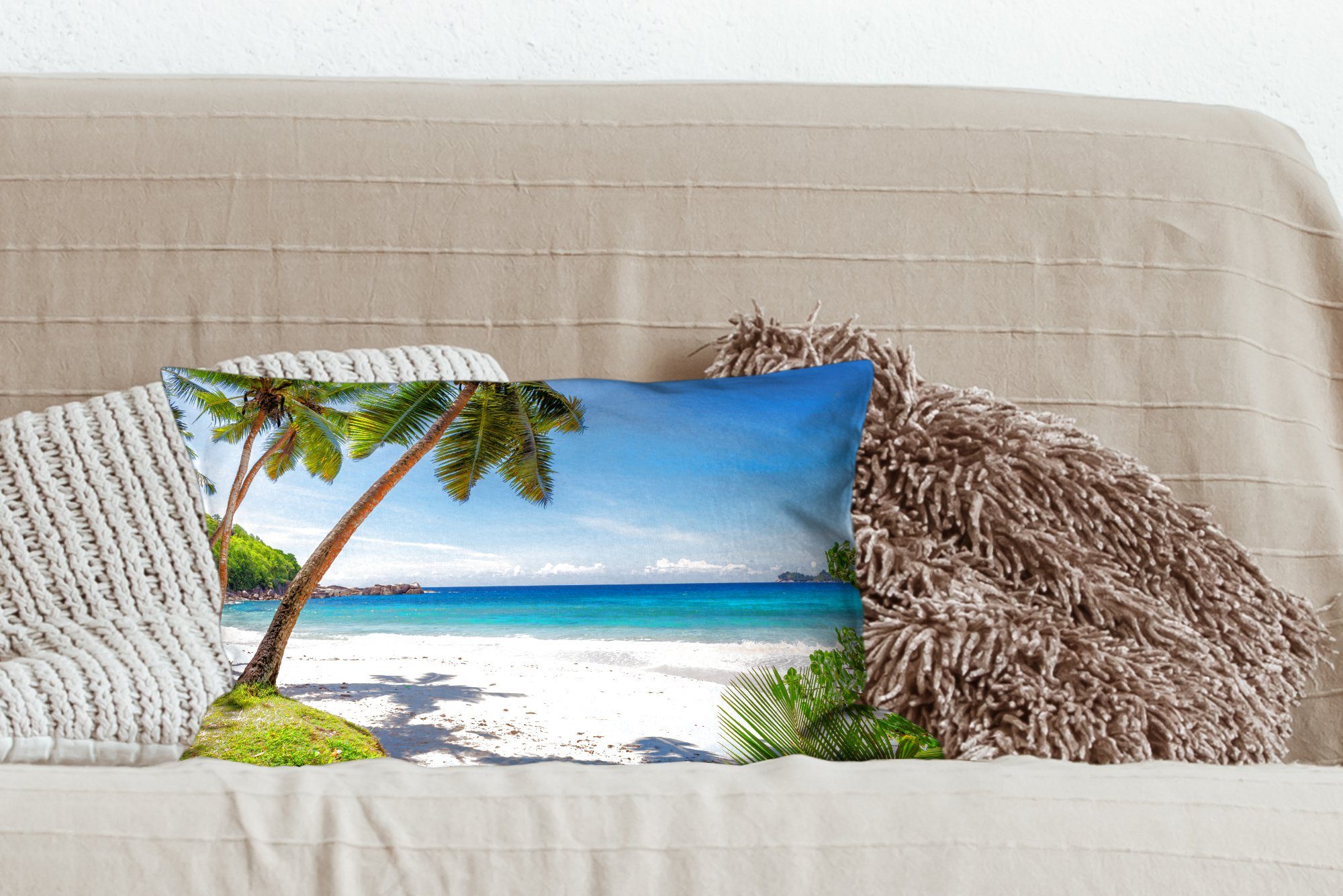 Schlafzimmer Sonne, Meer Dekokissen - Dekokissen Wohzimmer Dekoration, MuchoWow Palmen - mit - Zierkissen, Strand Füllung,