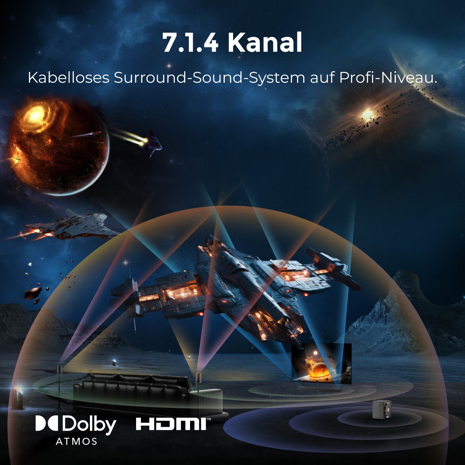 Ultimea Skywave X60 Soundbar 7.1.4-Kanal Dolby Atmos (840 W, 360° SurroundX Audio, Verlustfreie Audioübertragung, Dolby Atmos)