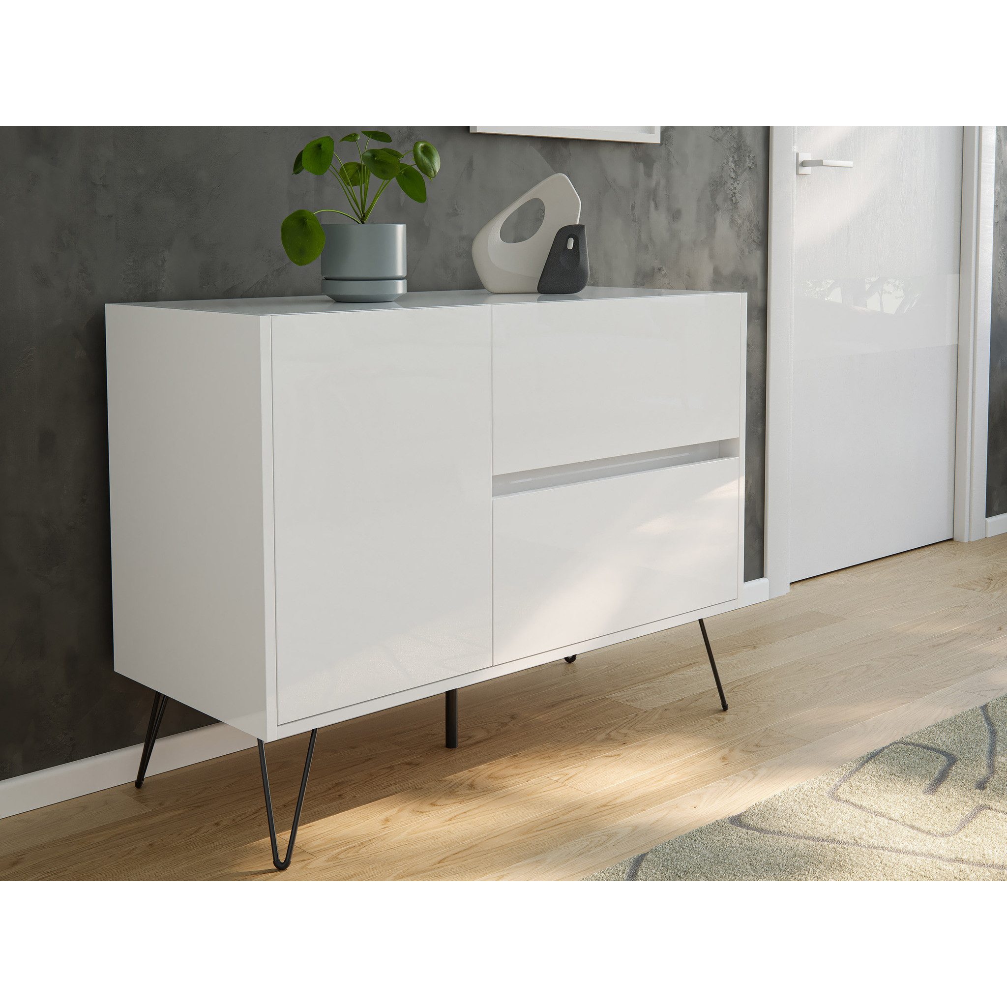 Posseik Sideboard Posseik Sideboard Industrial S 100 cm Weiß hochglanz