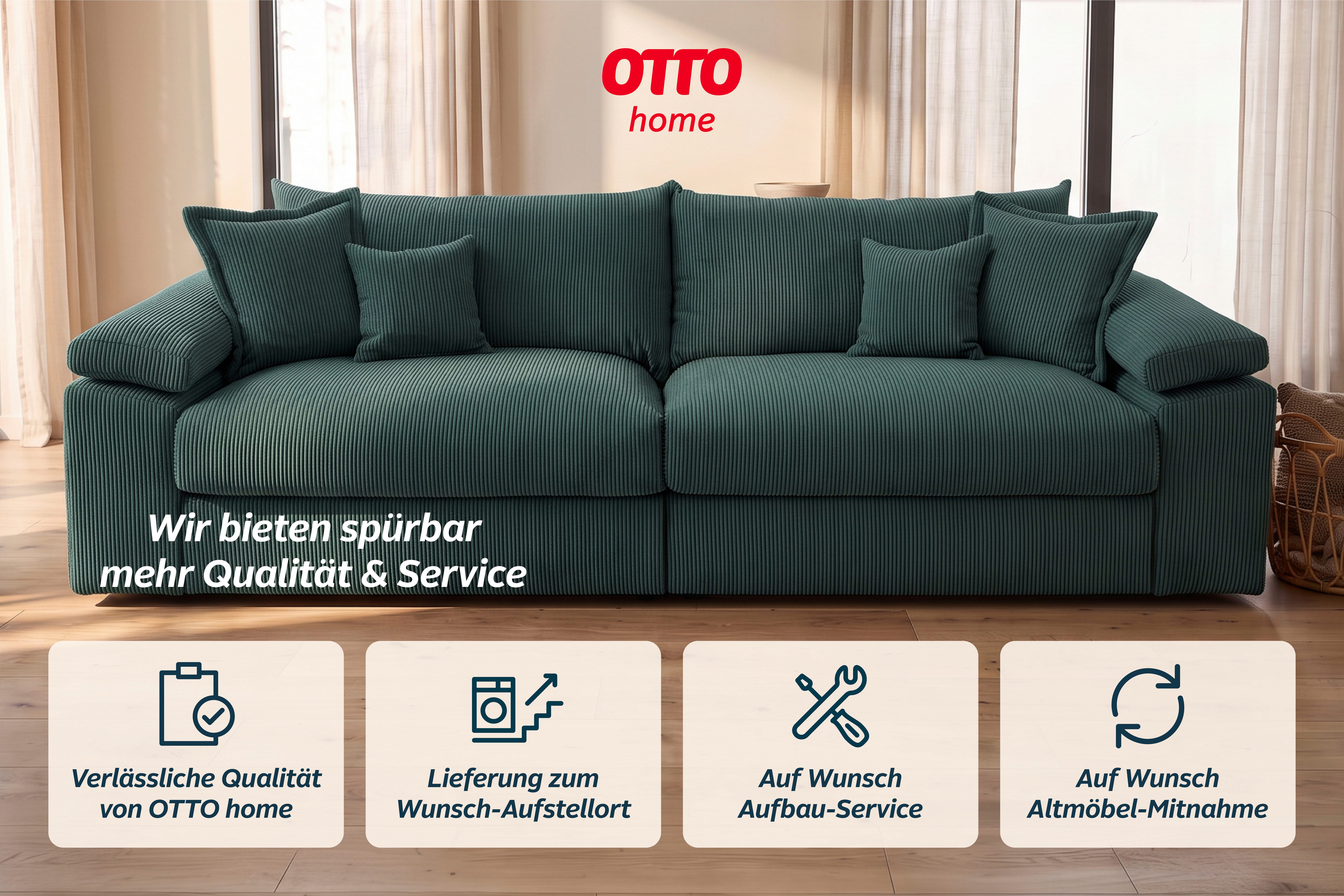 OTTO home Big-Sofa Soft&Cosy XXL, B: 303 cm - OTTO. Verlässliche Qualität., Mega-Sofa, Cord oder Chenille-Struktur, mit Federkern & 4 Zierkissen – Bild 4 von 5