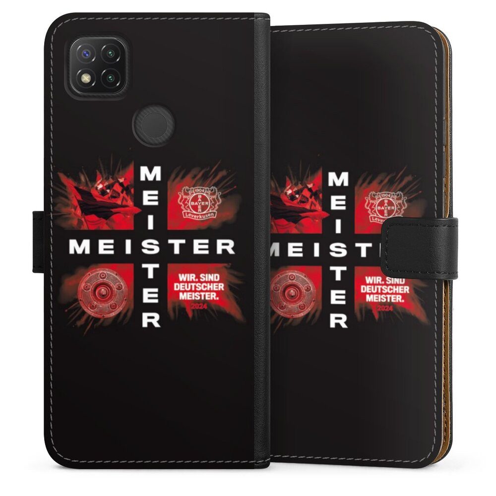 DeinDesign Handyhülle Bayer 04 Leverkusen Meister Offizielles Lizenzprodukt, Xiaomi Redmi 9C Hülle Handy Flip Case Wallet Cover Handytasche Leder
