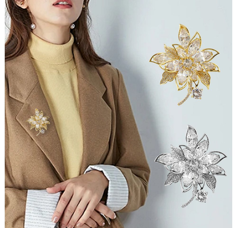 MOPUEA Brosche Rhinestone Flower Brooch Crystal Snowflake Brooch Pin für Damen 2Stück (2-tlg)
