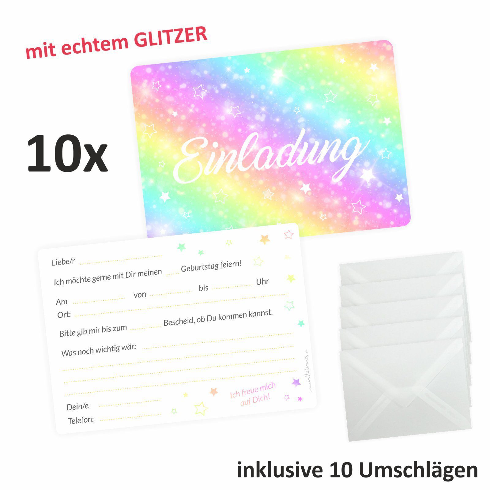 nikima Einladungskarten 10 Einladungskarten Regenbogen inkl. Umschlag