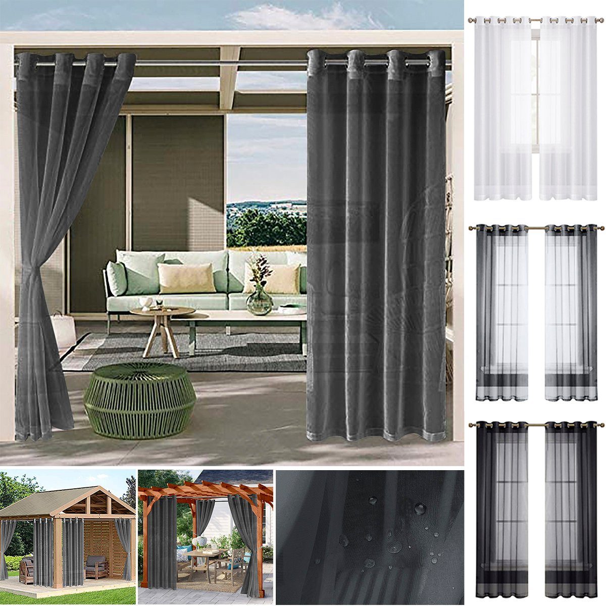 LIVEINU Outdoor Vorhang 132x183cm - Wetterfester Sichtschutz Für Terrasse & Balkon