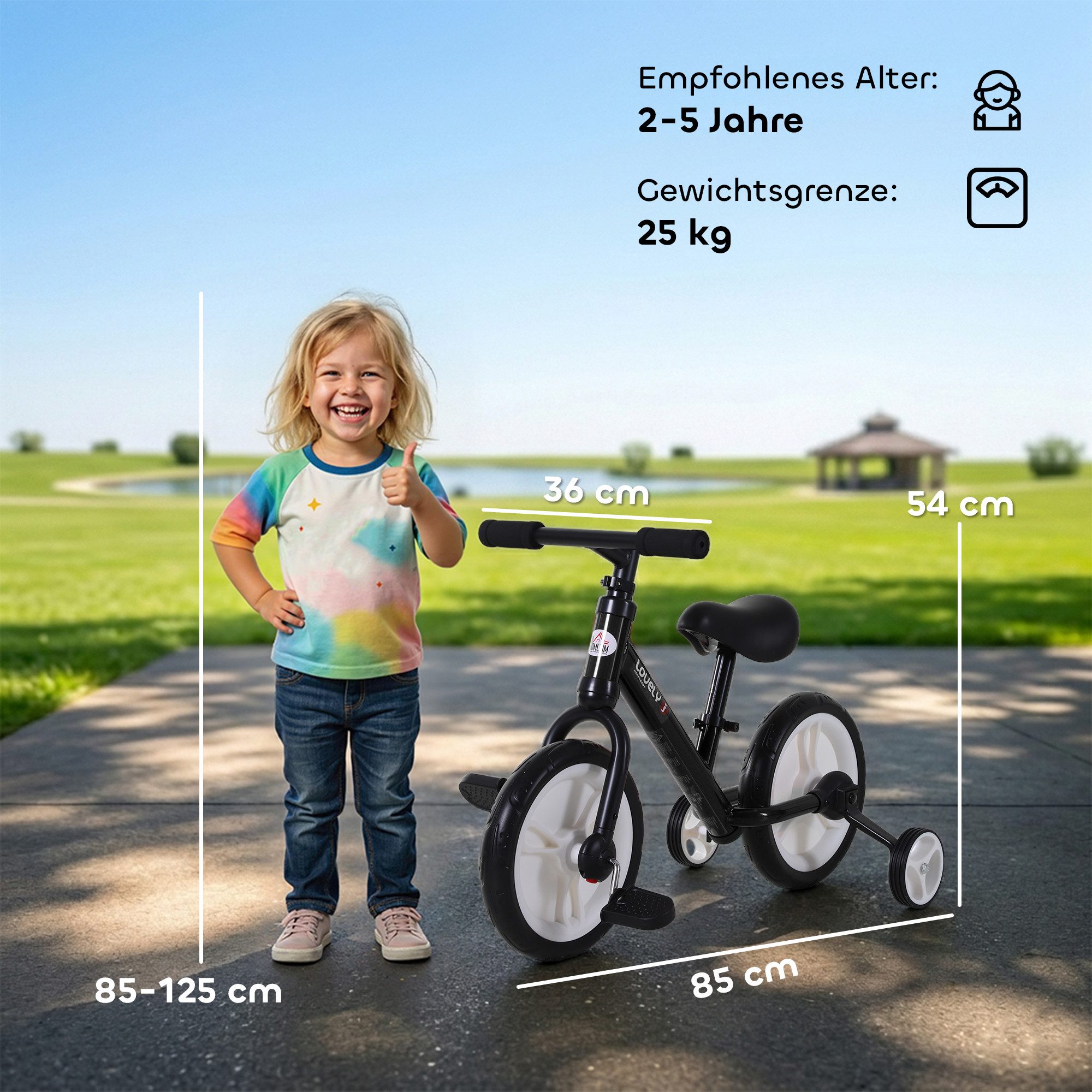 HOMCOM Laufrad Kinder Lauflernrad ab 2-5 Jahre mit Stützrädern 12 Zoll, Rot 85 x 36 x 54 cm
