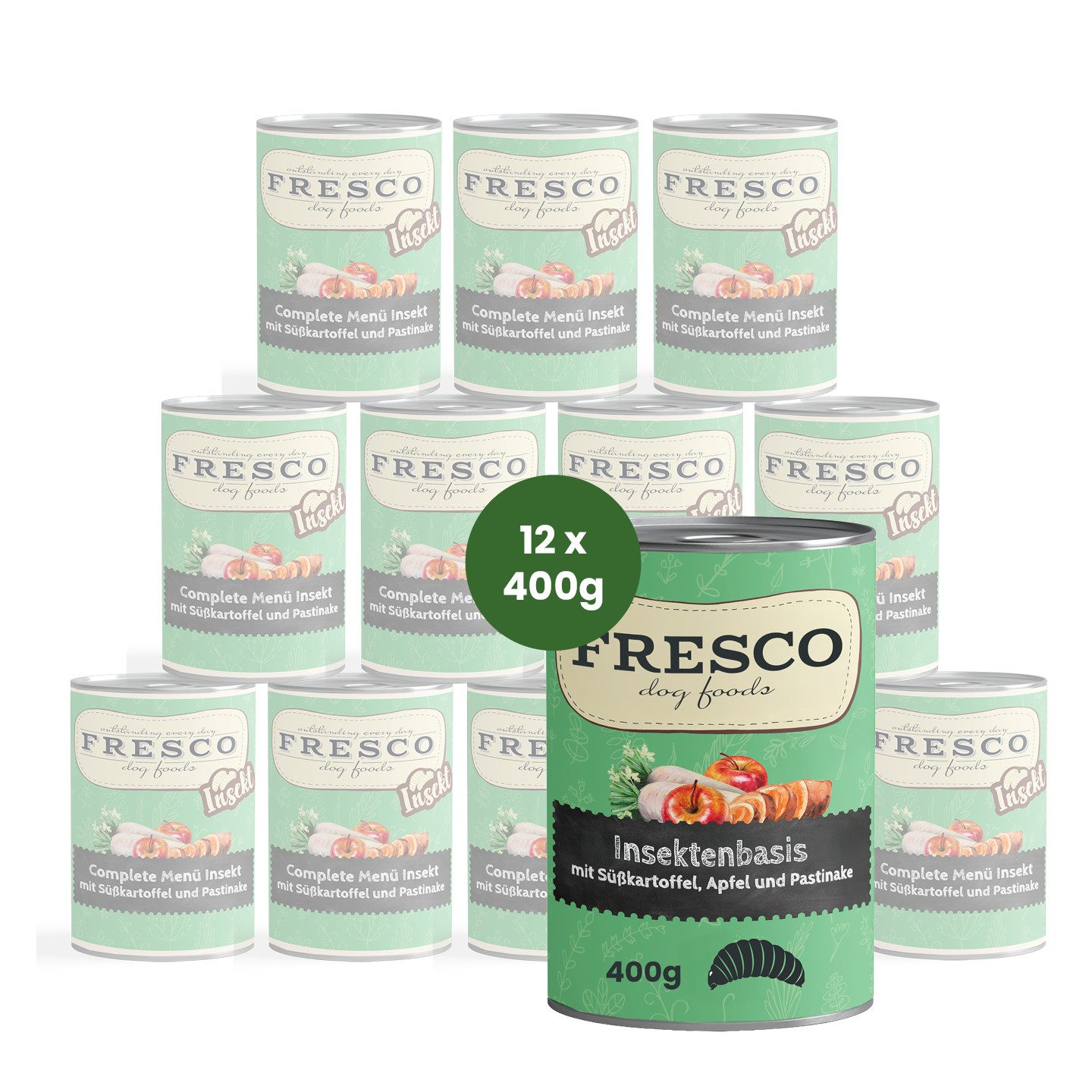 Fresco Dog NassBarf Hundefutter Nass Insekt 12 x 400g, mit Süßkartoffel, Pastinake & Apfel, Nassfutter für: Hunde, Hypoallergen, getreidefrei, zuckerfrei