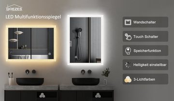 WDWRITTI Spiegel Badezimmer 40x60 Badspiegel Led 3Lichtfarben Helligkeit dimmbar Memory (Wandspiegel mit beleuchtung, Kaltweiß/Neutral/Warmweiß), Touch Wandschalter, Vertikal Horizontal