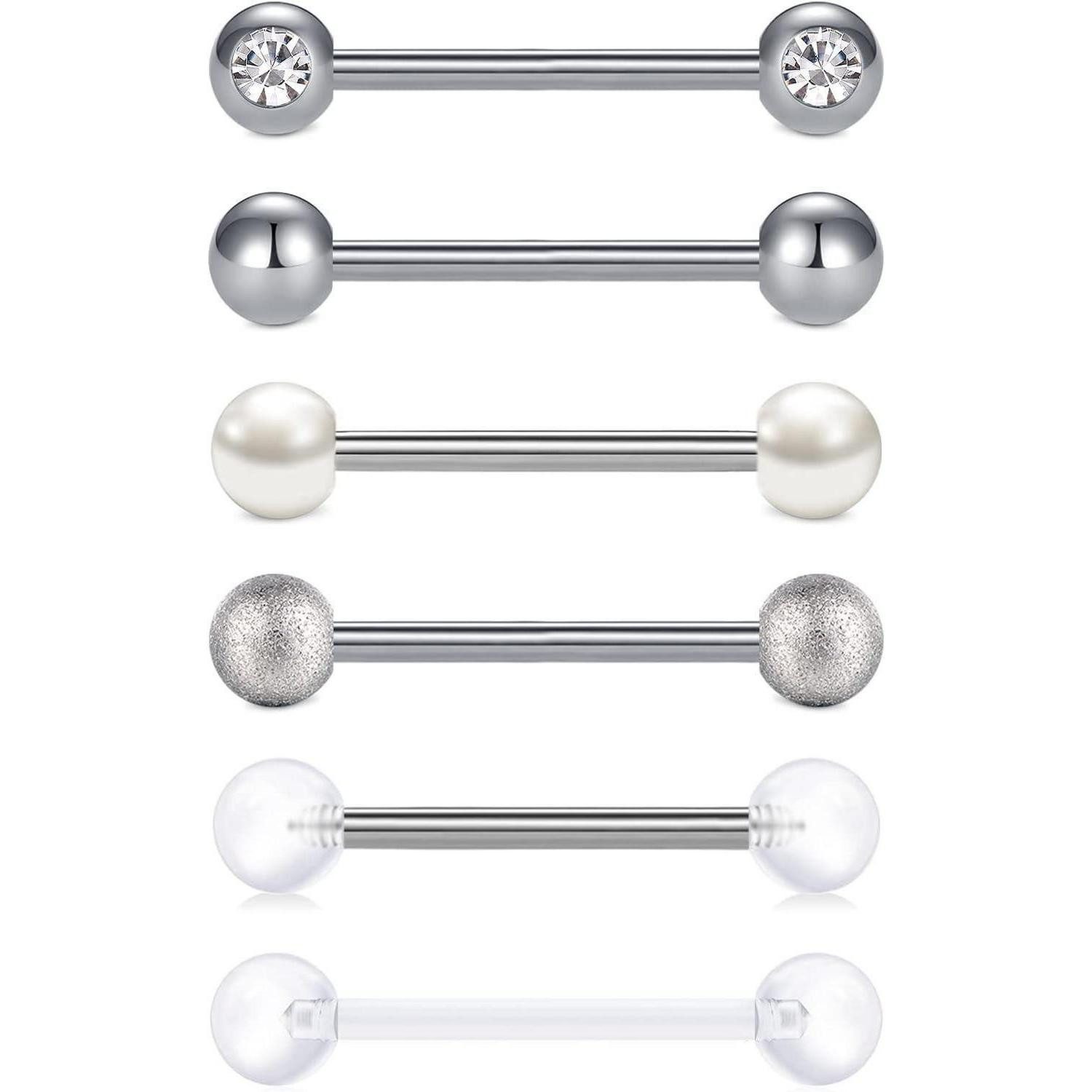 vcmart Piercing-Set 5er Zungenpiercing Set 14G Chirurgenstahl Kunststoff Kugeln 16mm