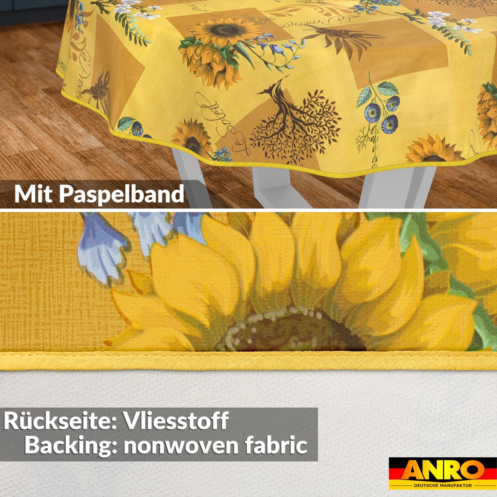 ANRO Tischdecke Sonnenblume abwaschbar Wachstuch pflegeleicht wasserabweisend (Einzelstück 1-tlg), Schmutzabweisend Rustikaler Gelb Rund 100cm Gartentischdecke – Bild 3 von 5