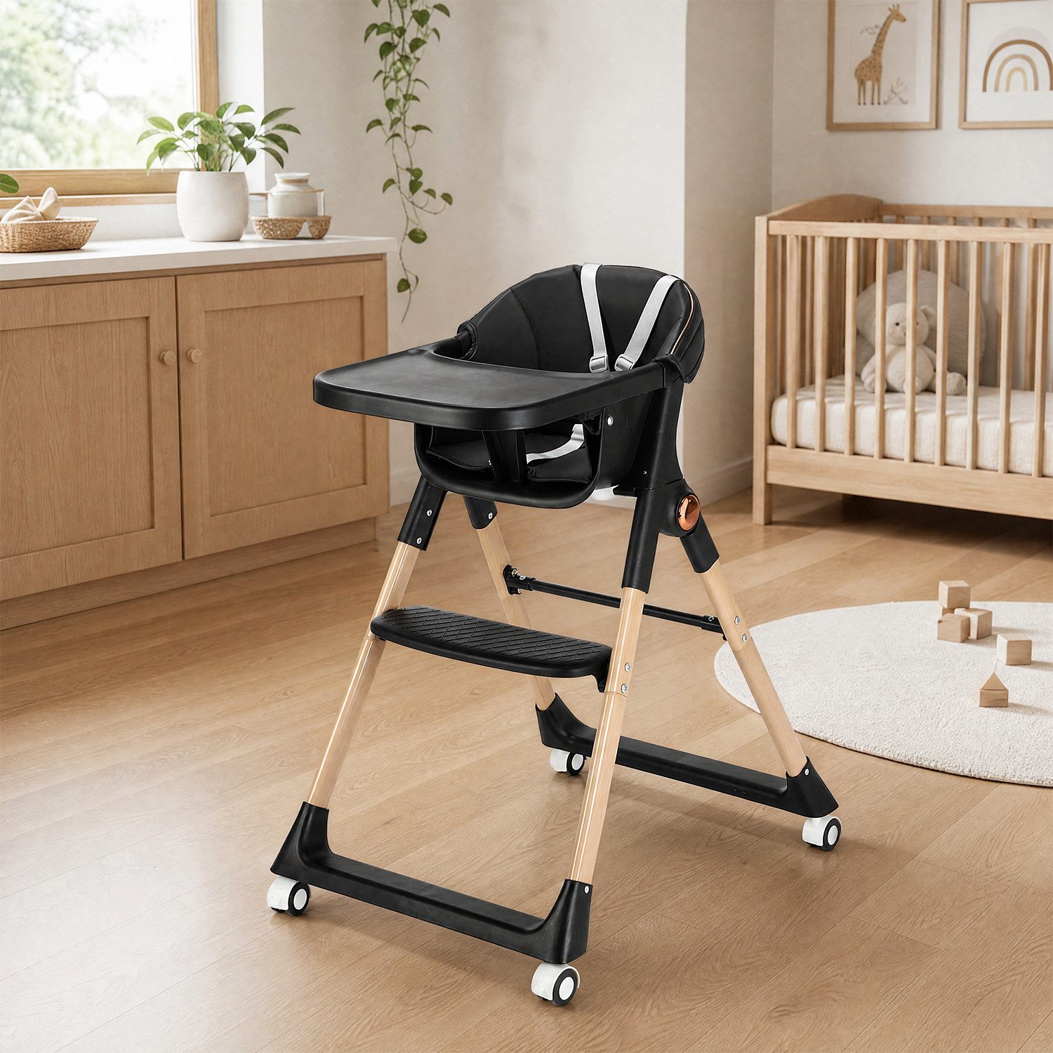 oyajia Hochstuhl Kinderstuhl Stuhl Baby Kinderstuhl Klappbar mit Esstablett (Babystuhl mit Tablett und 5-Punkt-Gurt, Fußstütze, Einfach zu Reinigen), ab 6 Monaten bis 3 Jahren