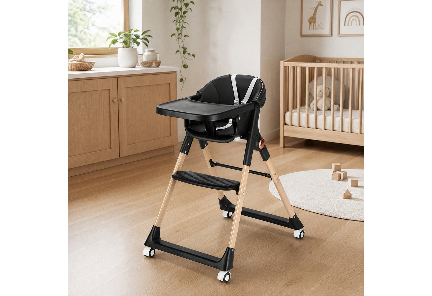 oyajia Hochstuhl Kinderstuhl Stuhl Baby Kinderstuhl Klappbar mit Esstablett (Babystuhl mit Tablett und 5-Punkt-Gurt, Fußstütze, Einfach zu Reinigen), ab 6 Monaten bis 3 Jahren