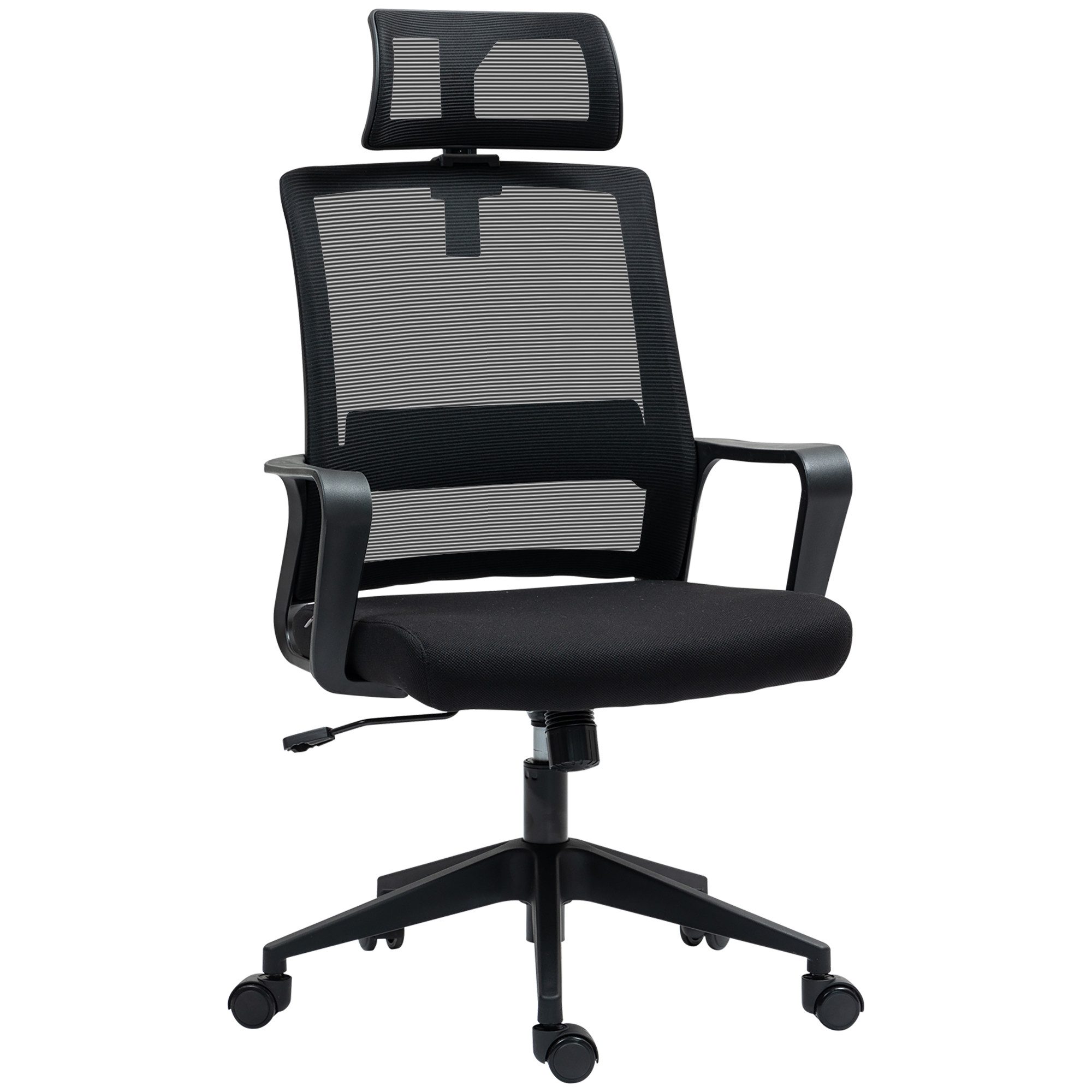MC Star Bürostuhl Ergonomischer Schreibtischstuhl mit Armlehne, Verstellbar Kopfstütze (Höhenverstellbarer Mesh Drehstuhl mit Wippfunktion, Schwarz)