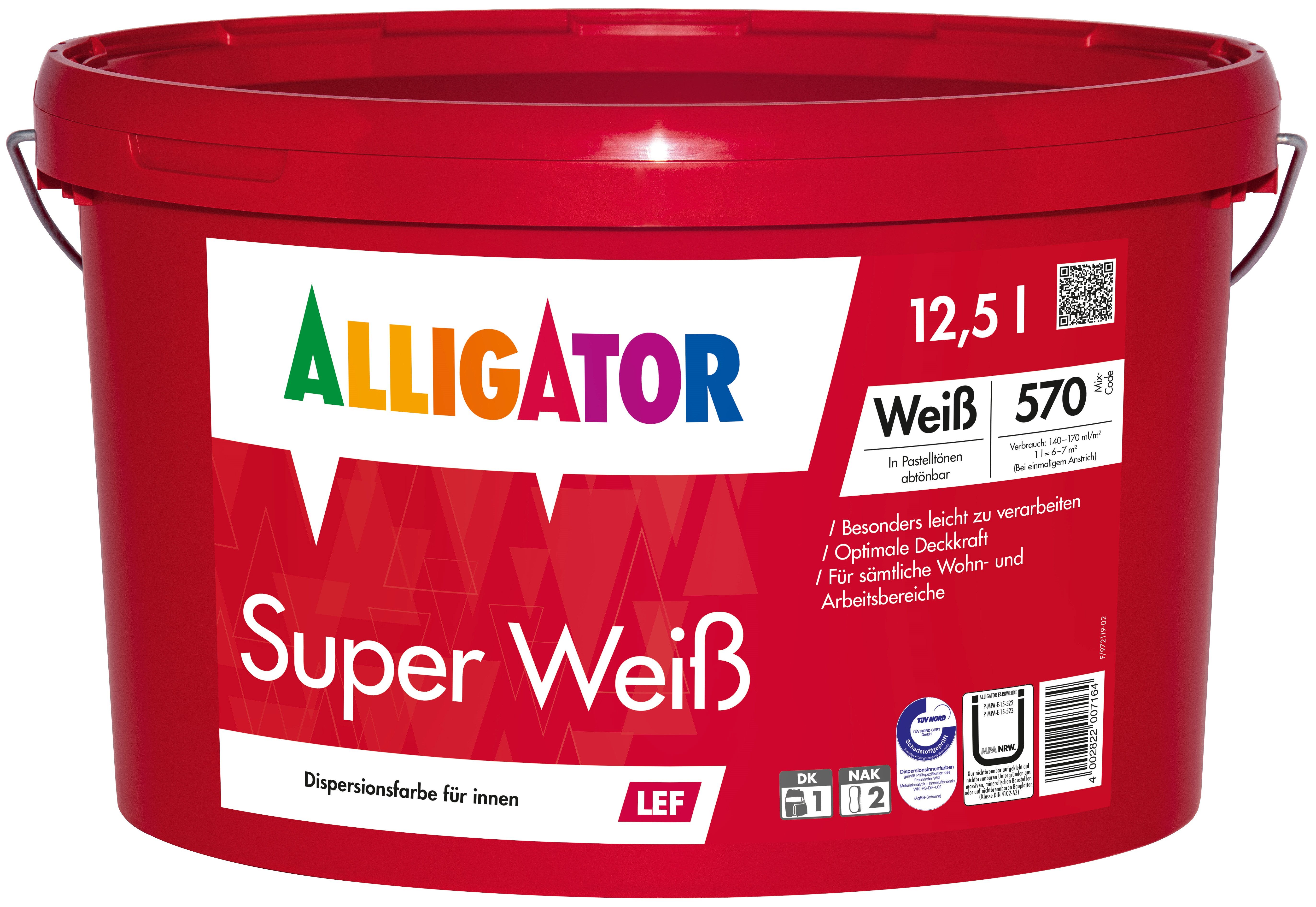 Alligator Wand- und Deckenfarbe Alligator Super Weiß LEF weiß 12,5 l