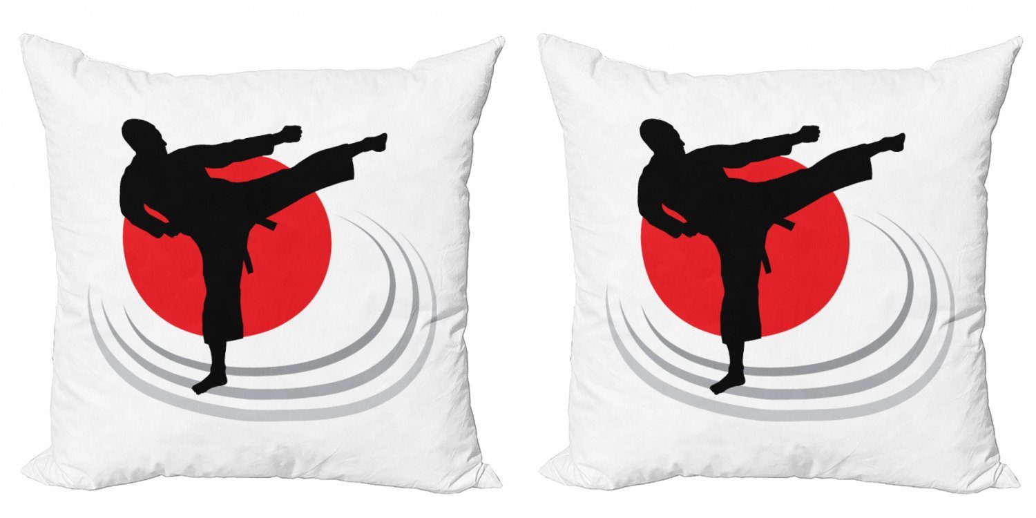 Kissenbezüge Modern Accent Doppelseitiger Digitaldruck, Abakuhaus (2 Stück), Kung Fu Man Karate Kick Silhouette