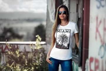 Neverless Print-Shirt Damen T-Shirt Miami Beach Palmen Skyline Slim Fit Neverless® mit Print