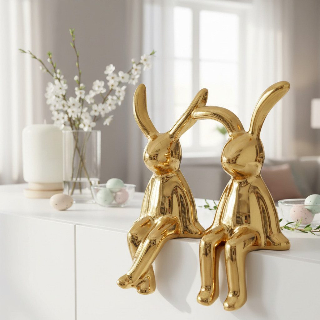 MF Osterfigur Avin Kantenhocker Hase Gold Keramik 2er Set Osterdekoration ( günstig online kaufen