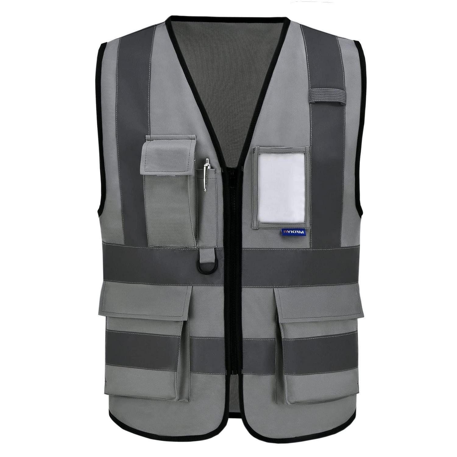 LuxusKollektion Warnweste Warnweste Reflektor Reissverschluss Grau 6XL-8XL