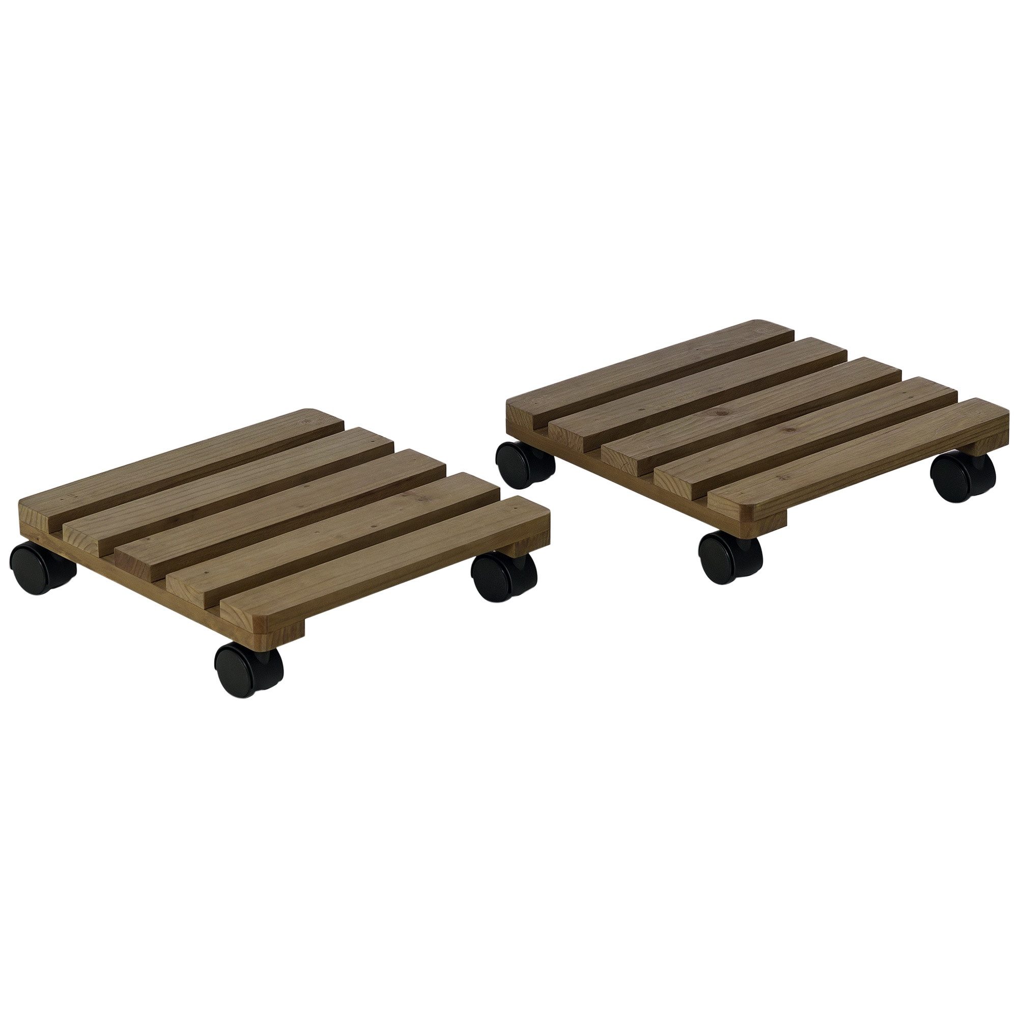 Outsunny Pflanzenroller Rollbarer mit Bremsen, für Innen- und Außenpflanzen, Tannenholz, (Pflanzenständer, 2-St., Blumenroller), für Garten, Balkon, Braun