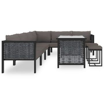 vidaXL Gartenlounge-Set 9-tlg. Garten-Lounge-Set mit Auflagen Poly Rattan Anthrazit, (9-tlg)