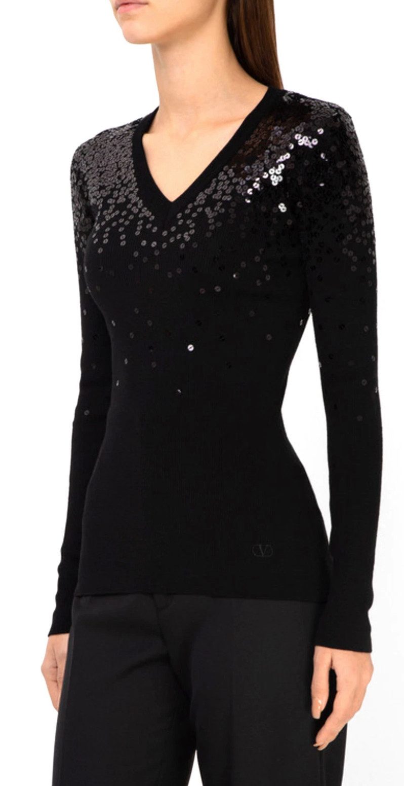 Valentino Strickpullover Pullover Pailletten Pulli L Edles Pailletten-Dekor im Schulterbereich
