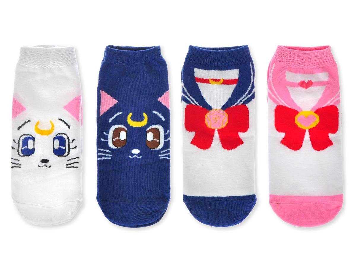GalaxyCat Strümpfe 4 Paar Sneaker Socken für Sailor Moon Fans, Usagi, Luna & Artemis (8-Paar) 4-er Socken Set mit Luna, Artemis, Sailor Fuku