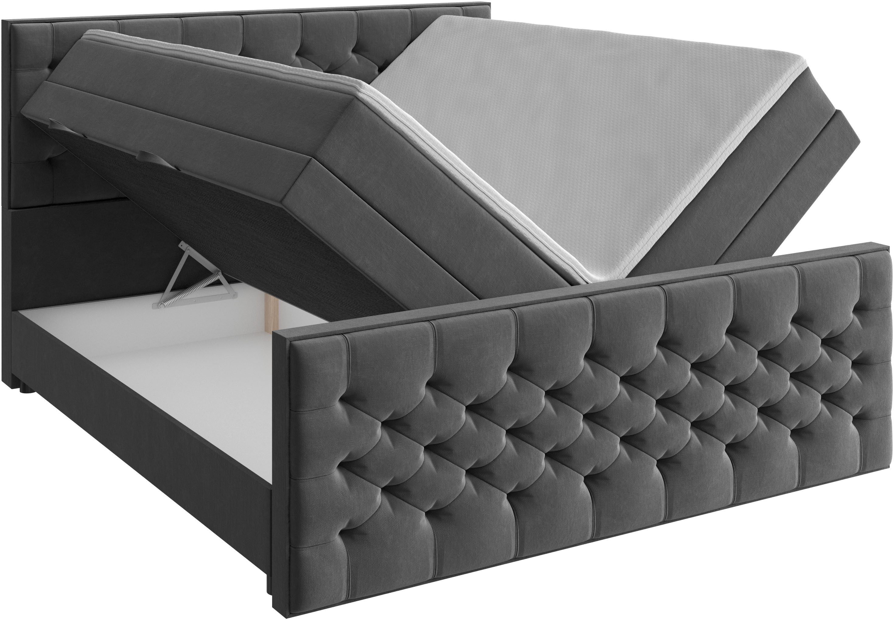 FORTE Boxspringbett Lanciano Max inkl. zwei Bettkästen und Kaltschaum Topper, und einer 7-Zonen-Tonnentaschenfederkernmatratze H2/H3 – Bild 4 von 5
