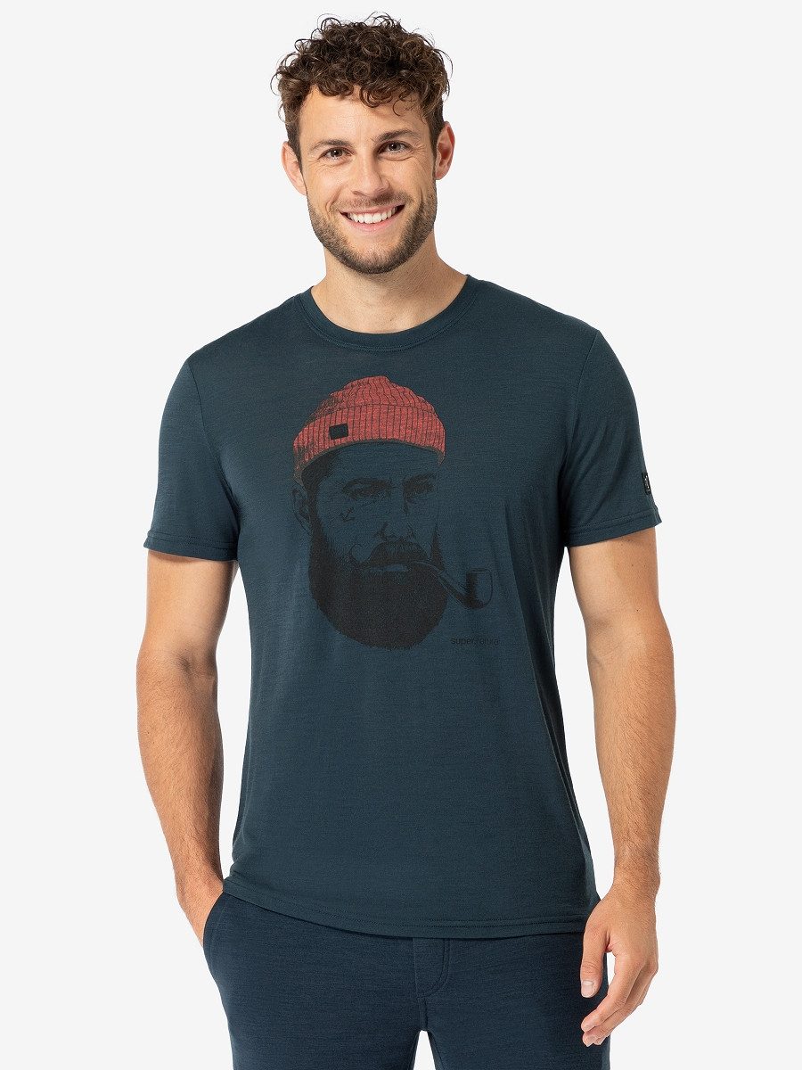 SUPER.NATURAL Print-Shirt für Herren, kurzam aus Merino M SN SAILOR TEE mit coolem Strand Motiv