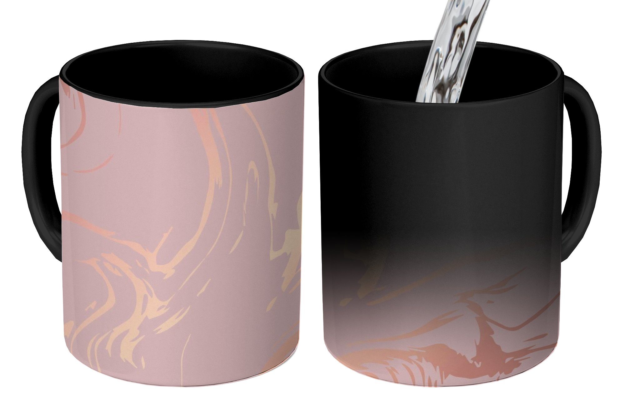 MuchoWow Tasse Marmor - Roségold - Linie, Keramik, Farbwechsel, Kaffeetassen, Teetasse, Zaubertasse, Geschenk