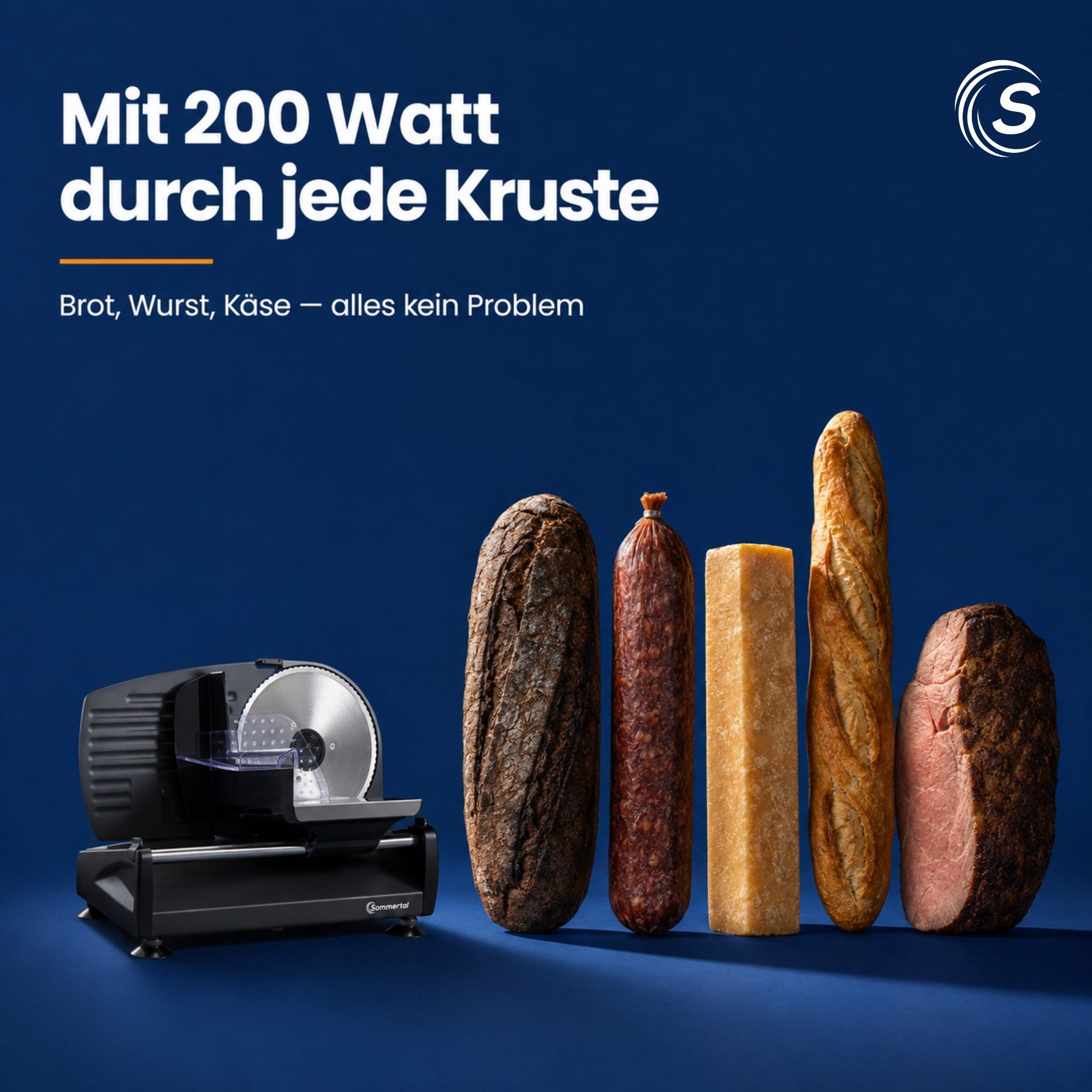 Sommertal Allesschneider AS190 DUAL 200 W Edelstahlmesser mit Wellenschliff und, 200 W, glatten Schliff, elektrische Schneidemaschine Brotschneidemaschine – Bild 5 von 5