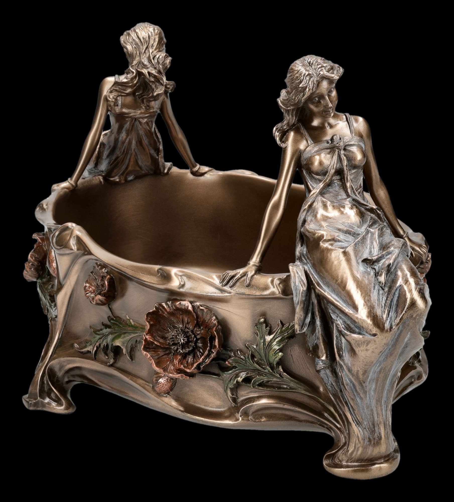 Figuren Shop GmbH Dekoschale Jugendstil Schale – Veronese Figur bronziert Dekoschale Damen 32.5 cm