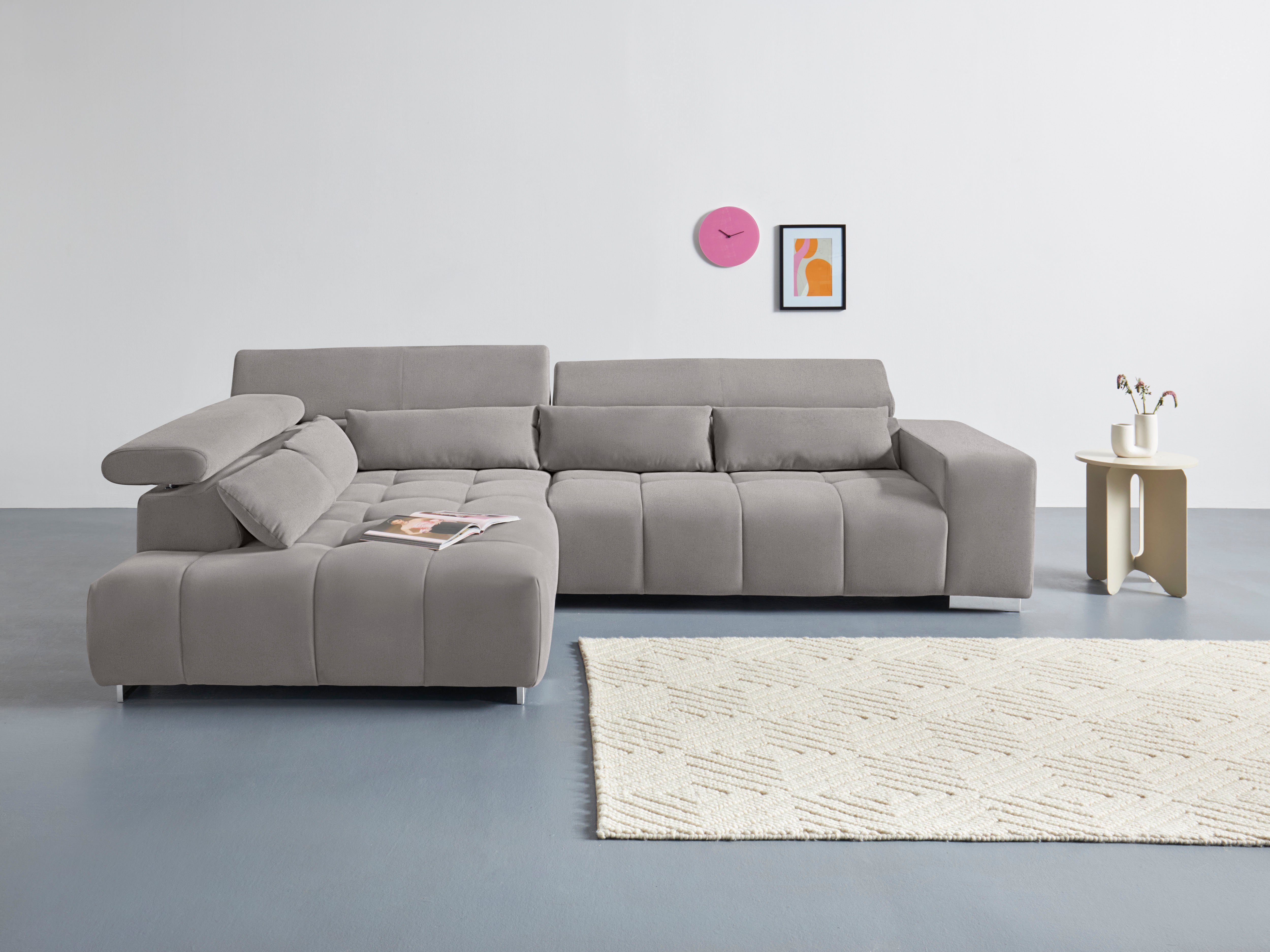 COTTA Ecksofa "Orion L-Form", mit Kopfteilverstellung & 5 Nierenkissen günstig online kaufen