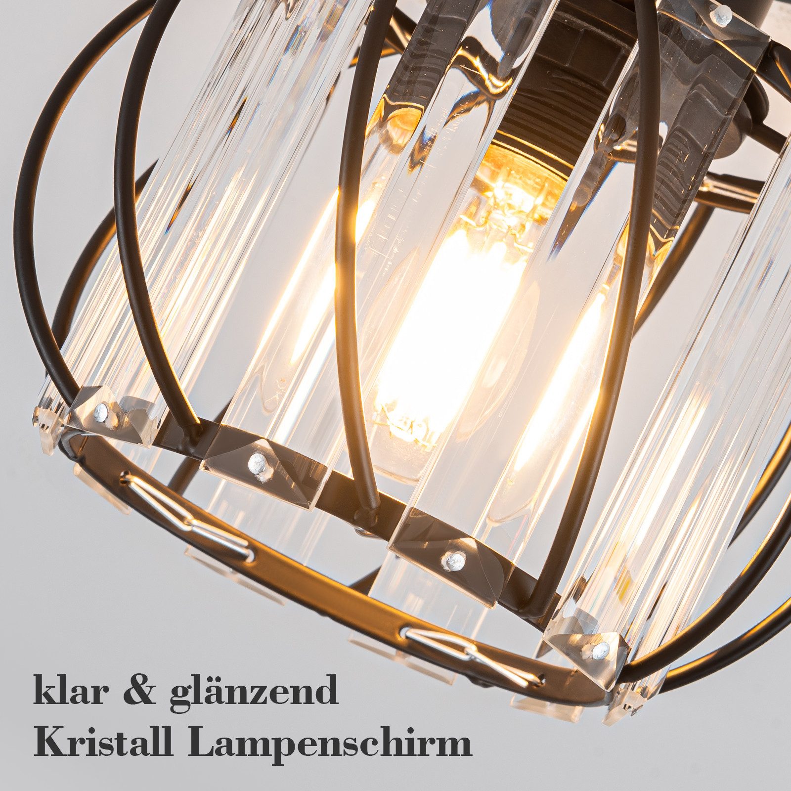 Nettlife Deckenleuchte retro Schwarz Kristall E27 1 Flammig Küchenlampe Metall, LED wechselbar, Innen Deckenbeleuchtung für Korridor Balkon flur küchen – Bild 4 von 5