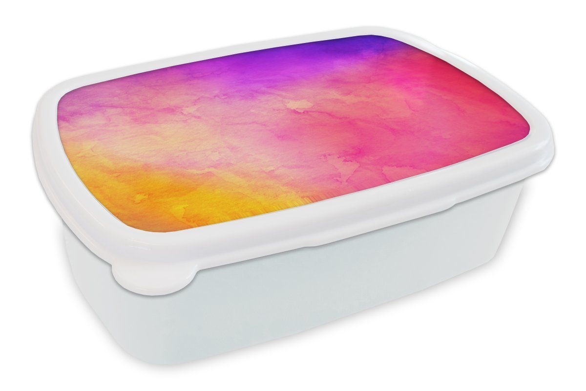 MuchoWow Lunchbox Aquarell - Gelb - Lila - Rosa, Kunststoff, (2-tlg), Brotbox für Kinder und Erwachsene, Brotdose, für Jungs und Mädchen weiß