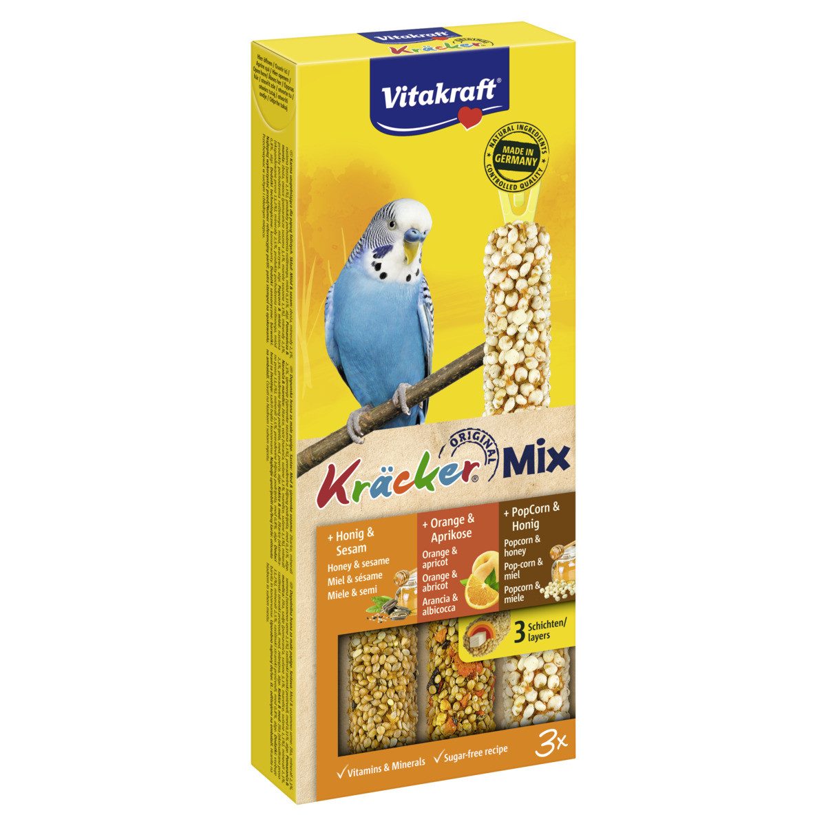 Vitakraft Kräcker® Mix Honig / Orange / PopCorn für Sittiche 80 g, Trockenfutter für: Vogel von Vitakraft