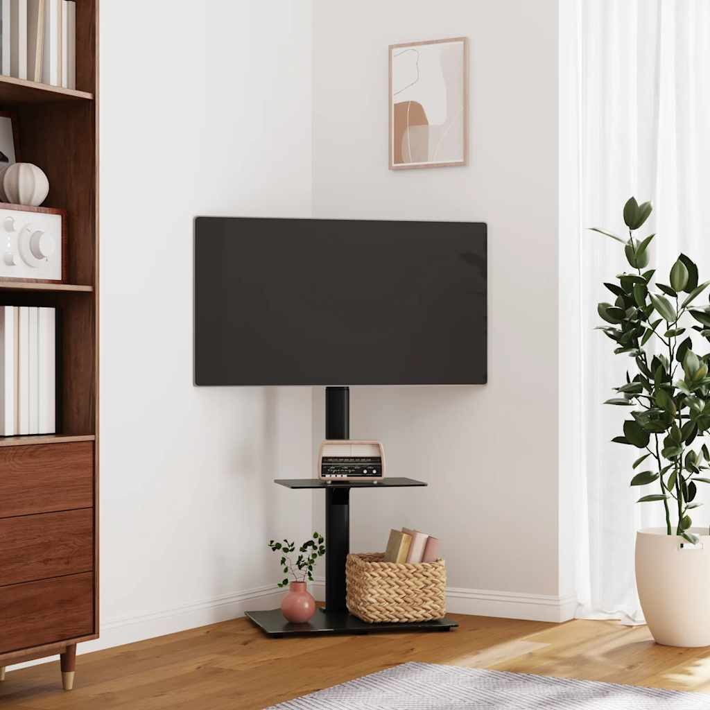 vidaXL TV-Wandhalterung TV-Eckständer mit 2 Ablagen für 32-65 Zoll Schwarz, (1-tlg)