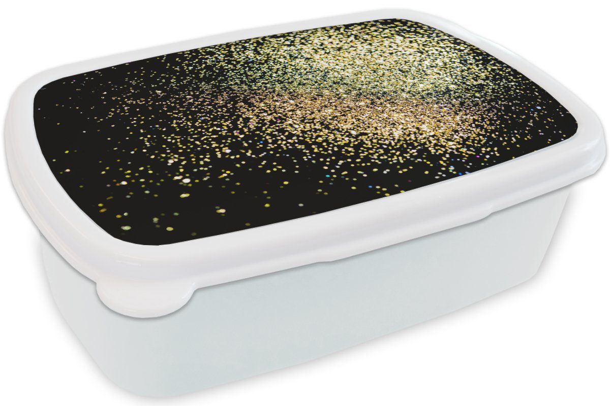 Brotbox Kinder Glitzer - - Luxus Design und Kunststoff, Erwachsene, Schwarz, Brotdose, für weiß Lunchbox Mädchen - Jungs MuchoWow für (2-tlg), und - Gold