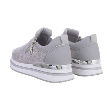 Ital-Design Damen Low-Top Freizeit Sneaker Keilabsatz/Wedge Sneakers Low in Grau