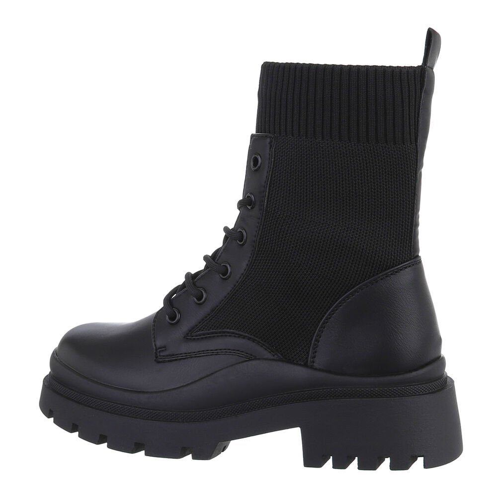 Ital-Design Damen Schnürschuhe Freizeit Schnürstiefelette (78712561) Blockabsatz Plateaustiefeletten in Schwarz