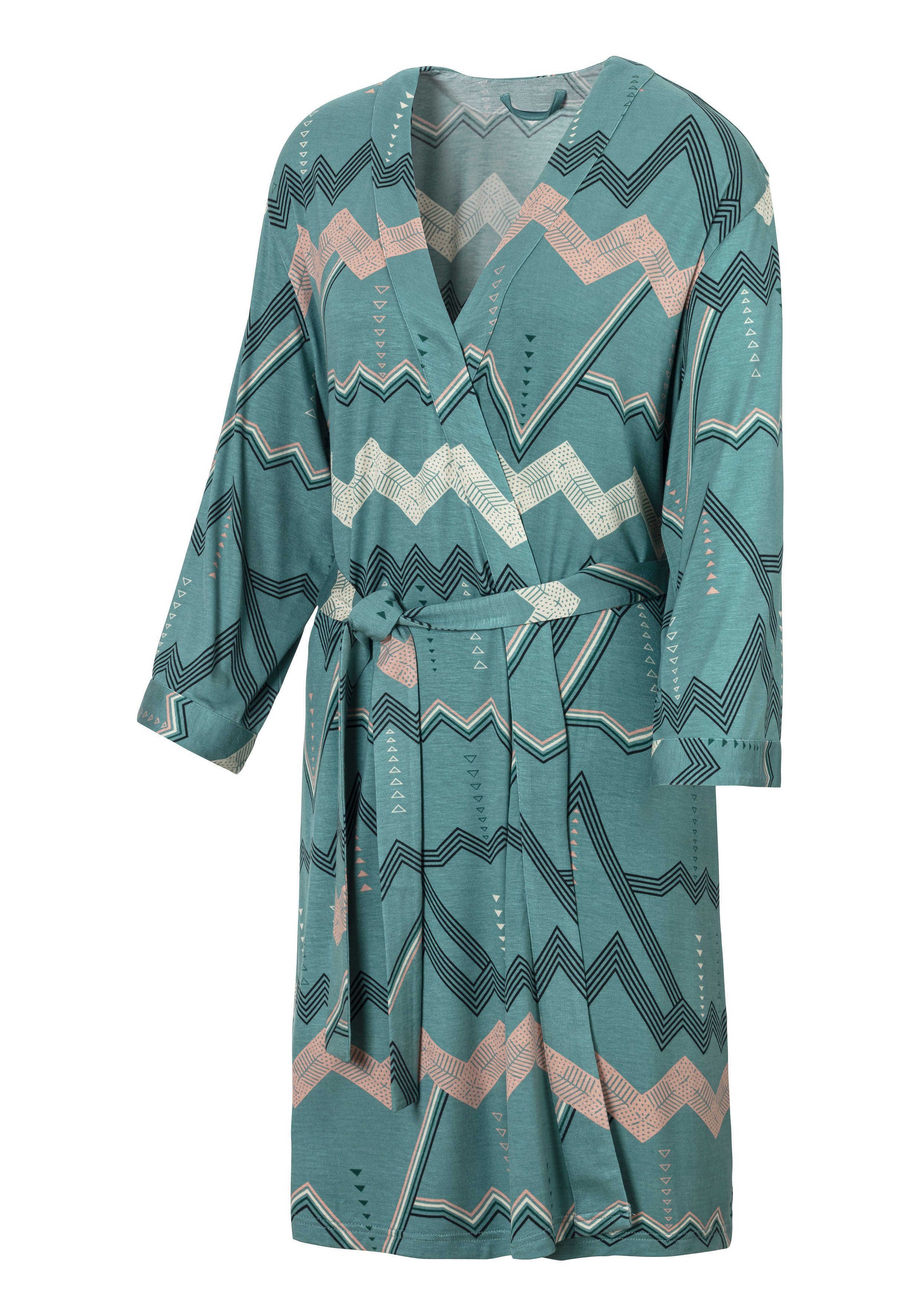 LASCANA Kimono, Kurzform, Zick-Zack Viskose, grafischem Muster mit türkis Gürtel