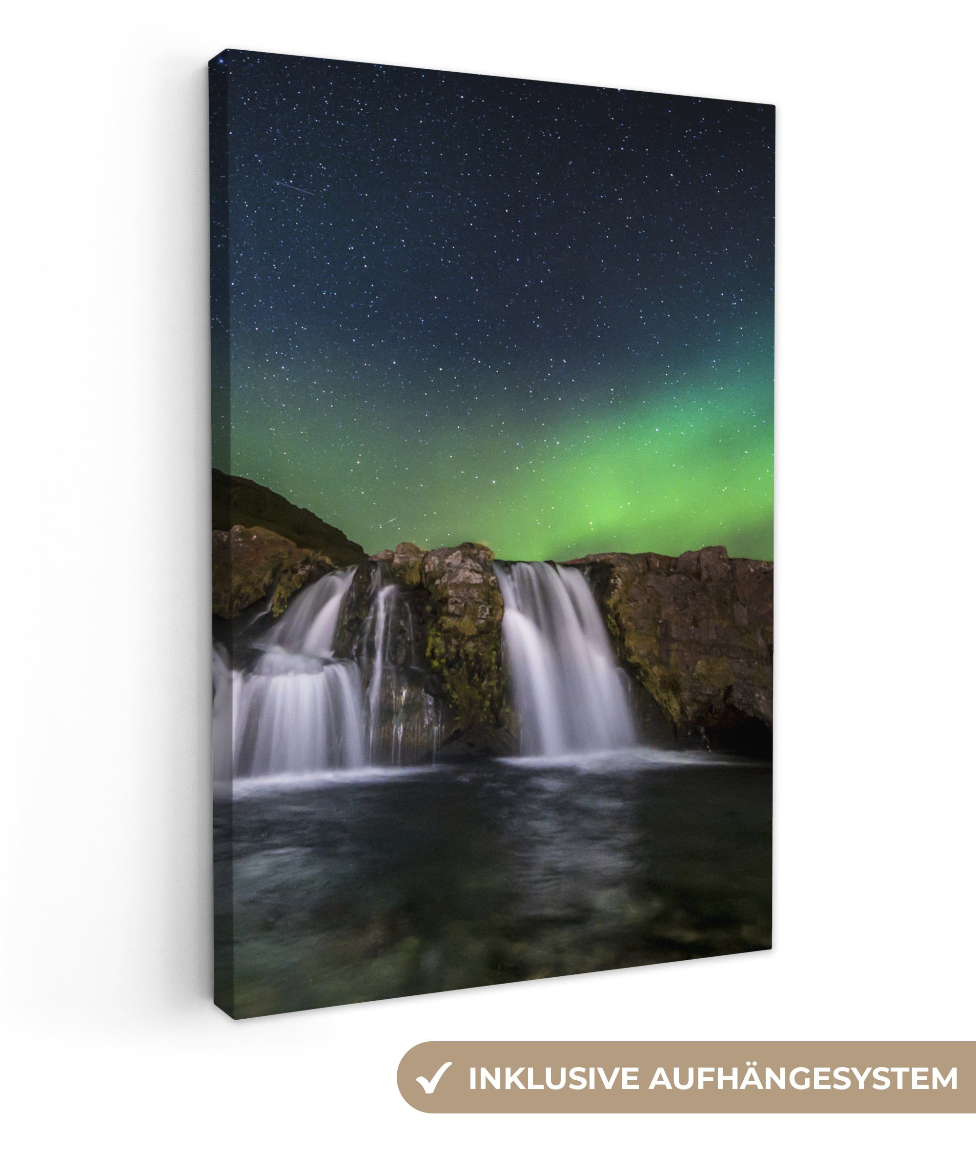 OneMillionCanvasses® Leinwandbild Nordlicht - Wasserfall - günstig online kaufen