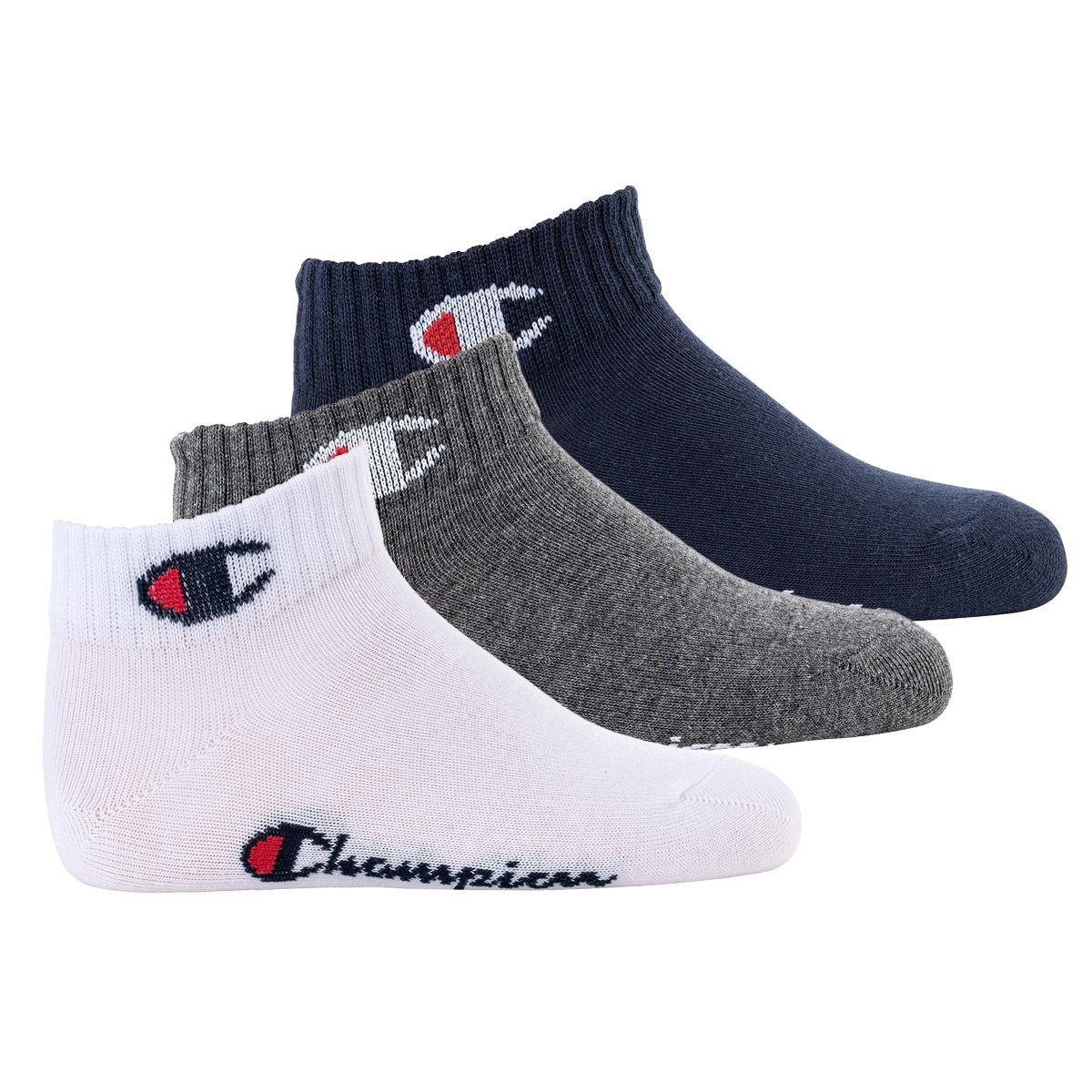 Champion Freizeitsocken Kinder Socken, 3er Pack- Quarter, einfarbig Blau/Weiß/Grau